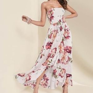 Floral Smocked Strapless Maxi Dress